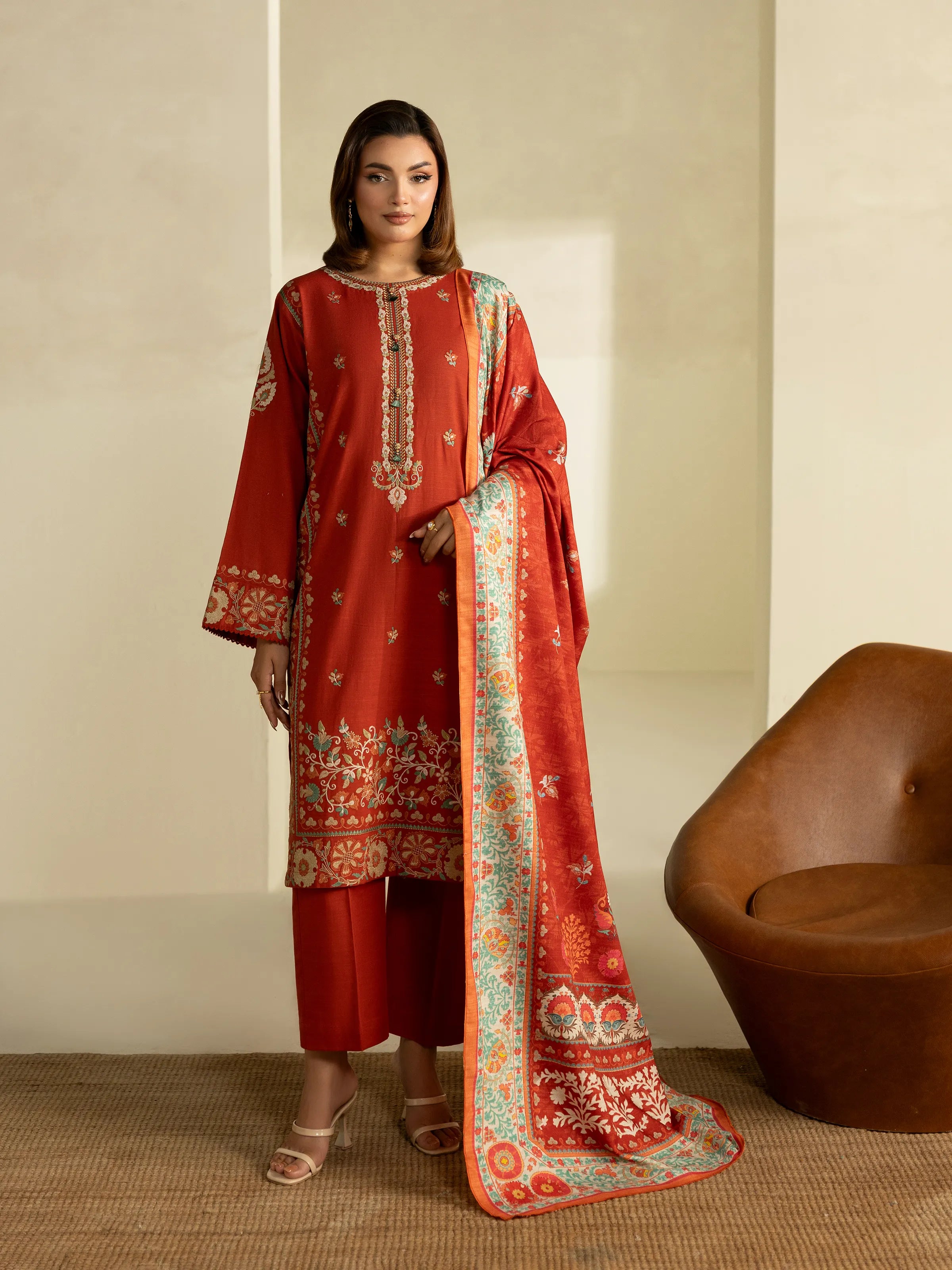 Eden Robe Spirit edenrobe Women's Rust Embroidered Khaddar Suit - IUS-EWTKED5-84011-3P ...
